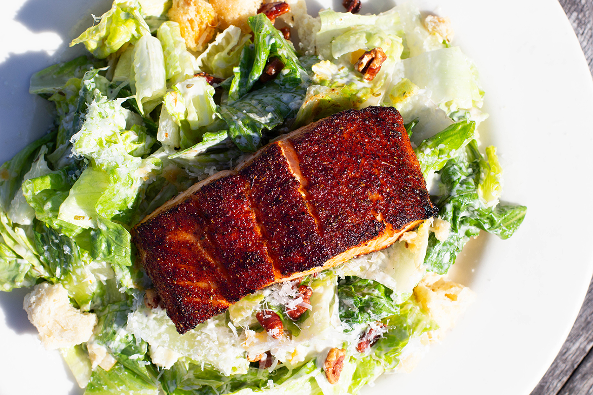 "The Prez" Blackened Salmon Caesar Salad - saltys.com